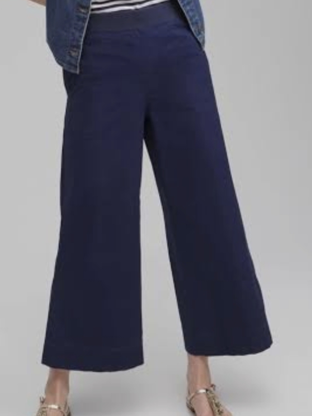 Chico's Navy Wide-Leg Poplin Culotte Pants - Size 6 (Chico's .5)